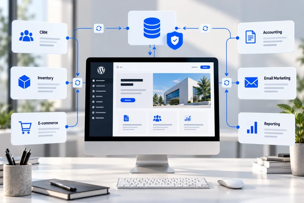 WordPress website connected to CRM, inventory, accounting, e-commerce and reporting systems.
