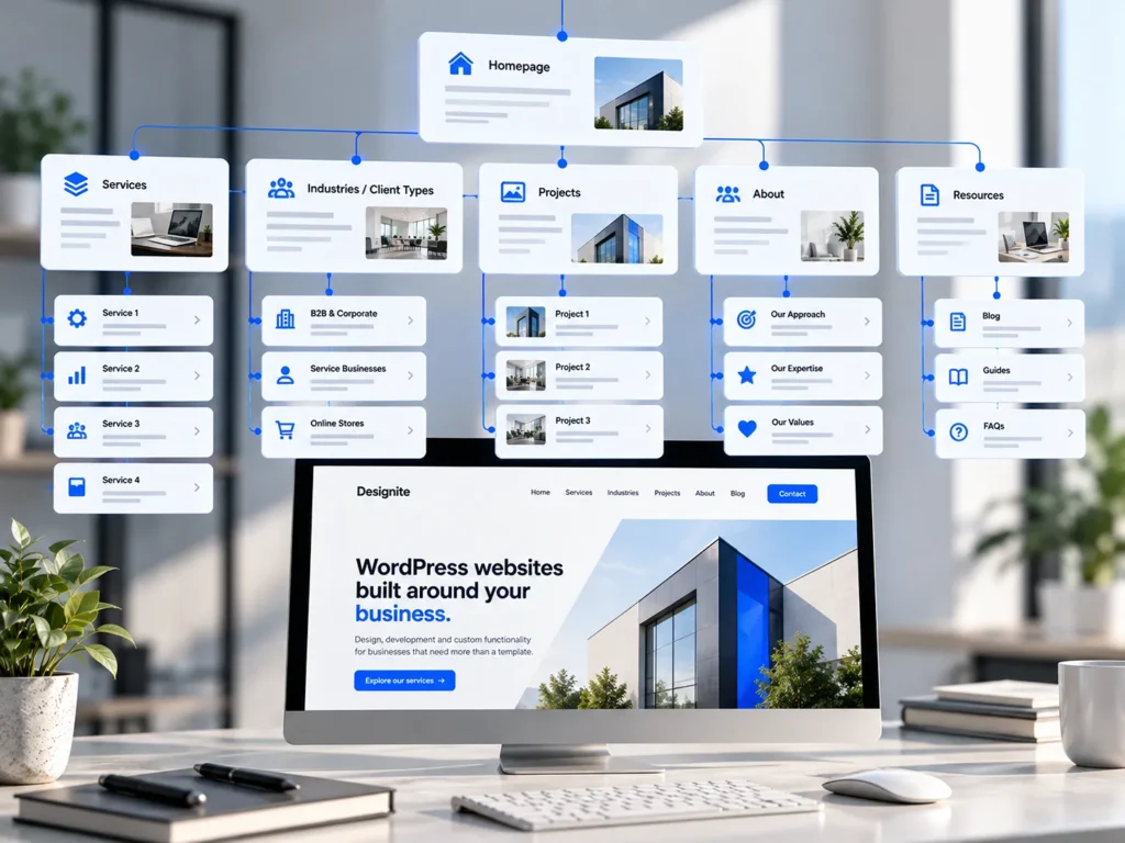 Complex business website with service page structure, industry-specific content and customer navigation pathways.